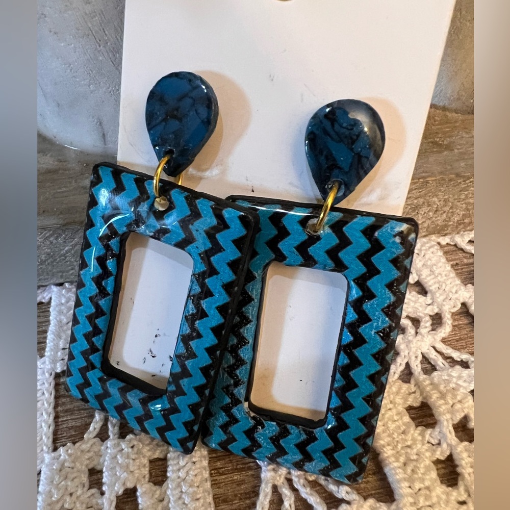Handmade polymer clay Aztec stone effect dangle earrings